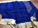 Blue Wrinkle Mysore Crepe Silk Saree with Silver & Gold Zari Border