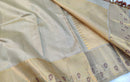 Half White Embossed Bridal Kanchipuram Silk Saree with Contrast Blouse