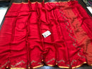 Red Wrinkle Crepe Silk Saree with Swarovski Stone Work