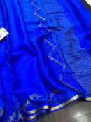 Royal Blue Wrinkle Crepe Silk Saree with Swarovski Stone Work