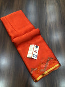 Rust Orange Wrinkle Crepe Silk Saree with Swarovski Stone Work