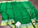 Green Wrinkle Mysore Crepe Silk Saree with Silver & Gold Zari Border