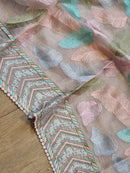 Pink Organza Saree with Leaf Embroidery Design