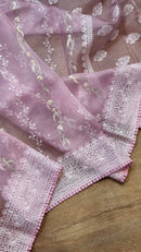 Pink Organza Saree with Unique Bird Chikankari Embroidery Design