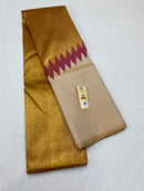 Half White Beige with Pink Korvai Raising Temple Border Kanchipuram Silk Saree