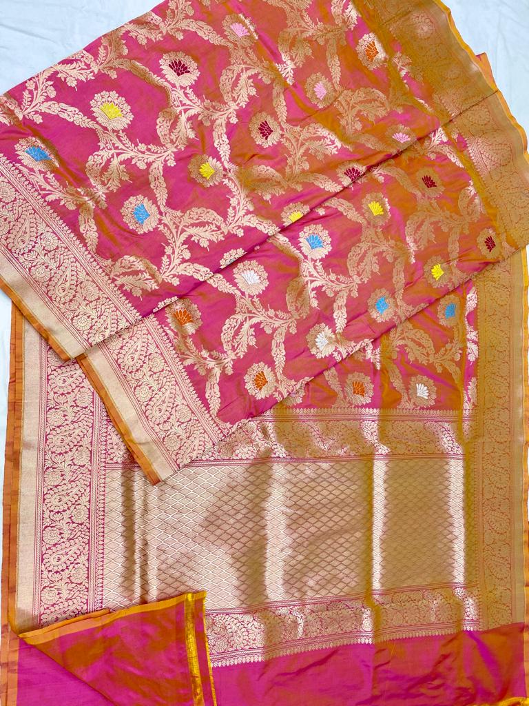 Catalogue - Pure Banasras Handloom Katan Khadiyal Meenedar Jangla Saree