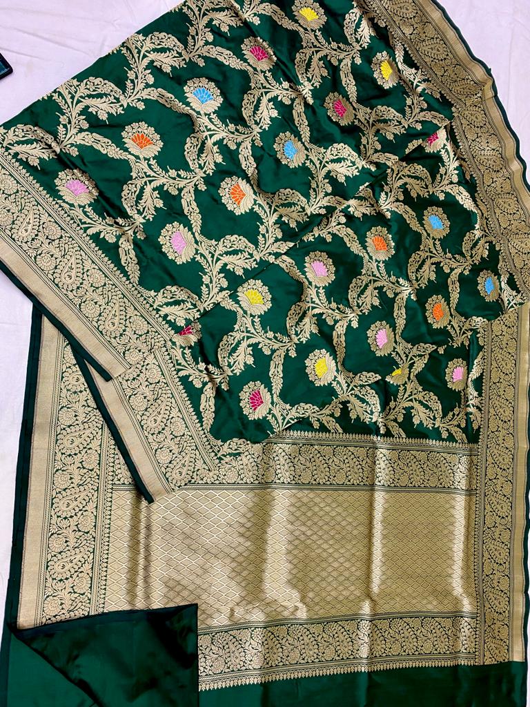 Catalogue - Pure Banasras Handloom Katan Khadiyal Meenedar Jangla Saree