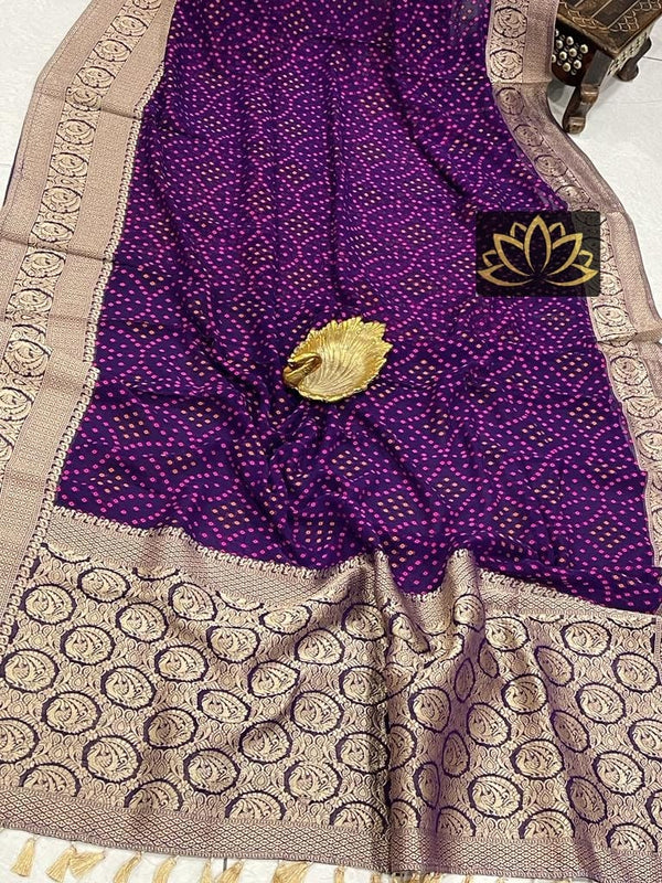 Purple Designer Khaddi Georgette Saree with Bandinin Design