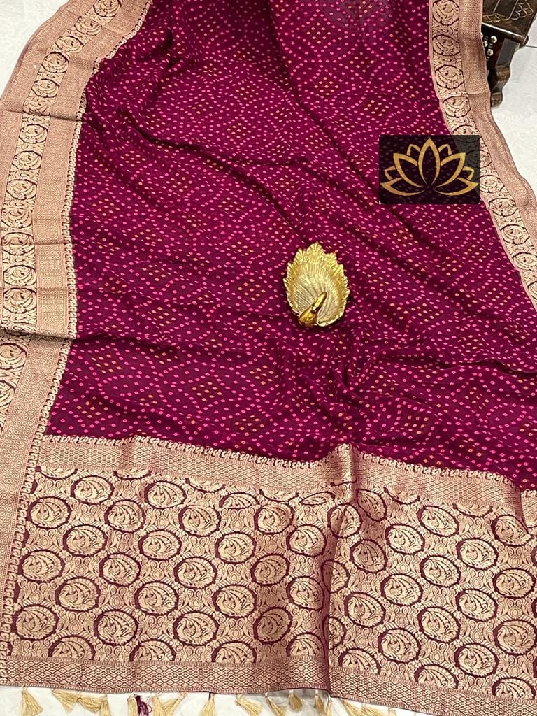 Majentha Pink Designer Khaddi Georgette Saree with Bandinin Design