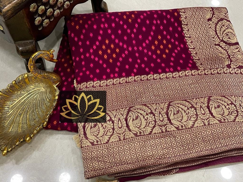 Majentha Pink Designer Khaddi Georgette Saree with Bandinin Design