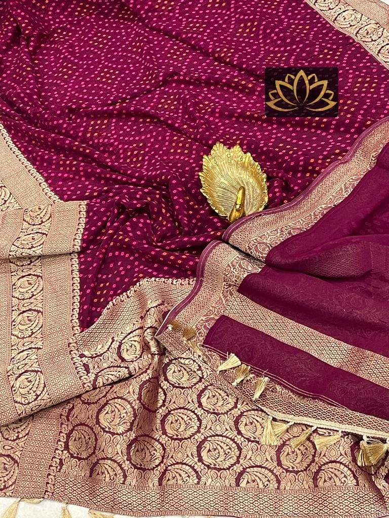 Majentha Pink Designer Khaddi Georgette Saree with Bandinin Design