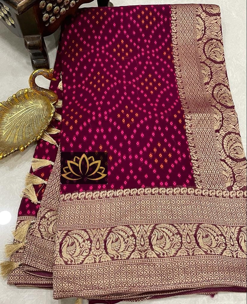 Majentha Pink Designer Khaddi Georgette Saree with Bandinin Design