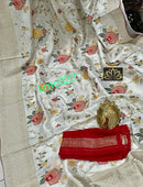 Half White Moonga Crepe Silk Designer Saree