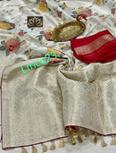 Half White Moonga Crepe Silk Designer Saree