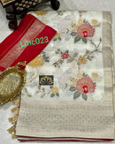 Half White Moonga Crepe Silk Designer Saree