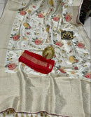 Half White Moonga Crepe Silk Designer Saree