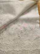 Half White Organza Saree with Minadaar Embroidery Work &  Pearl Style Scallop Border