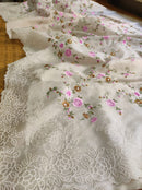 Half White Organza Saree with Minadaar Embroidery Work &  Pearl Style Scallop Border