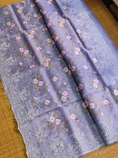 Lavender Organza Saree with Minadaar Embroidery Work &  Pearl Style Scallop Border