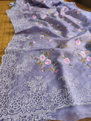 Lavender Organza Saree with Minadaar Embroidery Work &  Pearl Style Scallop Border
