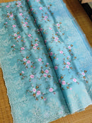 Blue Organza Saree with Minadaar Embroidery Work &  Pearl Style Scallop Border