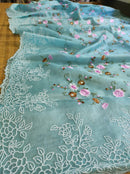 Blue Organza Saree with Minadaar Embroidery Work &  Pearl Style Scallop Border