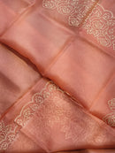 Peach Organza Saree with Pearl Embroidery Cutwork Scallop Border
