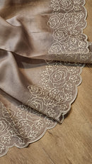 Pastel Organza Saree with Pearl Embroidery Cutwork Scallop Border