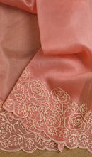 Peach Organza Saree with Pearl Embroidery Cutwork Scallop Border