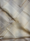Half White Organza Saree with Pearl Embroidery Cutwork Scallop Border