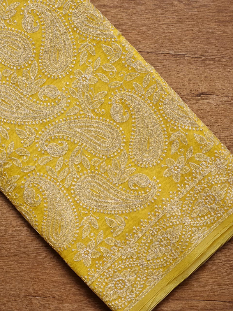 Yellow Organza Kairy Chikankari Work Saree