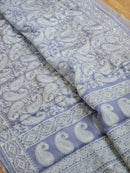 Blue Organza Kairy Chikankari Work Saree