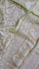 Pastel Green Organza Kairy Chikankari Work Saree