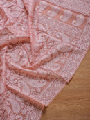 Peach Pink Organza Kairy Chikankari Work Saree