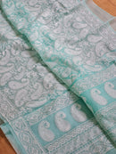 Blue Organza Kairy Chikankari Work Saree