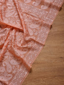 Peach Organza Kairy Chikankari Work Saree