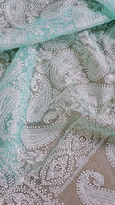 Blue Organza Kairy Chikankari Work Saree