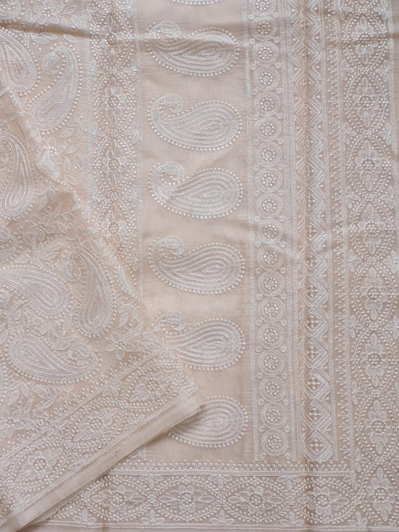 Half White Organza Kairy Chikankari Work Saree