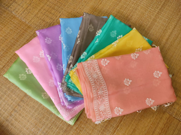 Organza Sarees With Embroidery Butta & Border