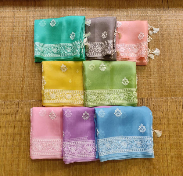 Organza Sarees With Embroidery Butta & Border