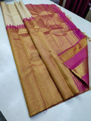 Pure Handloom Kanchipuram Korvai Raising Temple Border Silk Saree