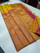 Pure Handloom Kanchipuram Korvai Raising Temple Border Silk Saree