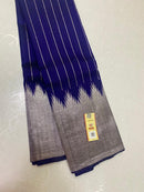 Navy Blue Kanchipuram Silk Saree with Silver Zari Temple Border