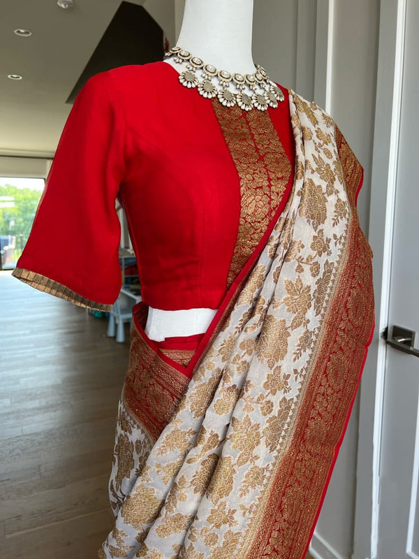 Pure Banarasi Khaddi Georgette Silk Saree with Antique Zari Weaving