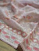 Organza Saree with Chikankari Embroidery Work & Crochet Lace