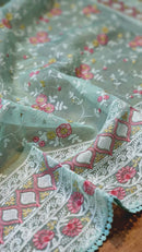 Organza Saree with Chikankari Embroidery Work & Crochet Lace