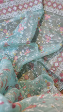 Organza Saree with Chikankari Embroidery Work & Crochet Lace