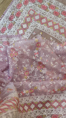 Organza Saree with Chikankari Embroidery Work & Crochet Lace