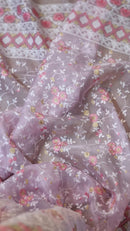 Organza Saree with Chikankari Embroidery Work & Crochet Lace
