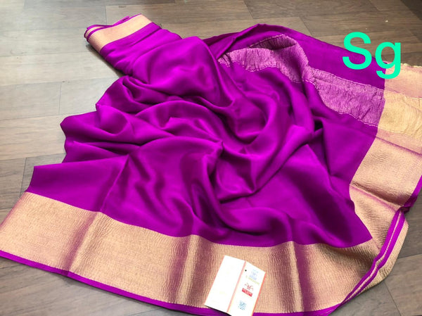 Purple Wrinkle Mysore Crepe Silk Saree